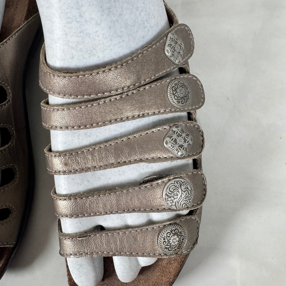 Dansko Metallic Taupe Leather Strappy Slide Sandals Adjustable Concho Comfort 39 - Picture 4 of 15